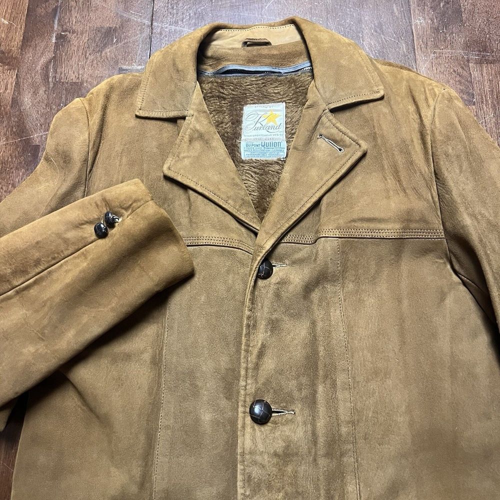 VTG Kurland Retro Mid Length Suede Brown Coat Womens M Removable Fur Liner